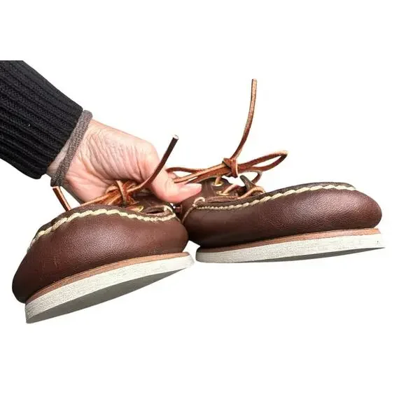 Vtg Timberland Brown Leather White Sole 2 Eye Boat Shoes 74035 Preppy Men Sz 9.5 - Picture 8 of 16